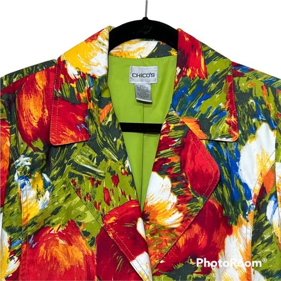 CHICO'S Abstract Multi-Color Floral Pattern Fitted Button Blazer Size M - Picture 4 of 10